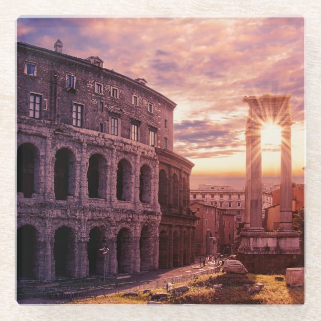 Posavasos De Vidrio Atardecer sobre el Coliseo de Roma (Anverso)