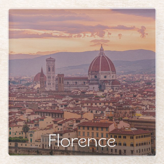 Posavasos De Vidrio Atardecer sobre Florencia, Italia Stone (Anverso)