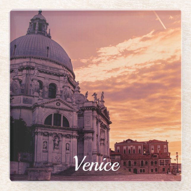 Posavasos De Vidrio Atardecer sobre la Basílica de Venecia (Anverso)