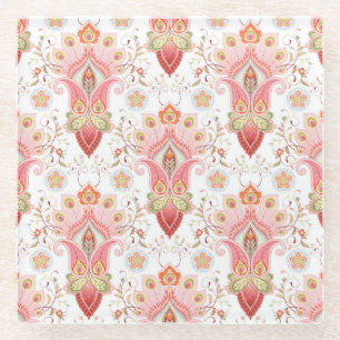 Posavasos De Vidrio Atractivo Oriental: Estampado de Pavo Real y Paisl