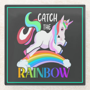 Posavasos De Vidrio Atrapa el diseño de Unicornio de Arcoíris