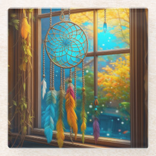 Posavasos De Vidrio Atrapasueños en ventana boho