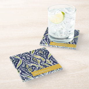 Posavasos De Vidrio Audaz amarillo azul abstracto clásico ikat monogra