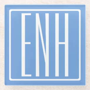 Posavasos De Vidrio Audaz Monograma Moderno 3 Iniciales   Azul suave