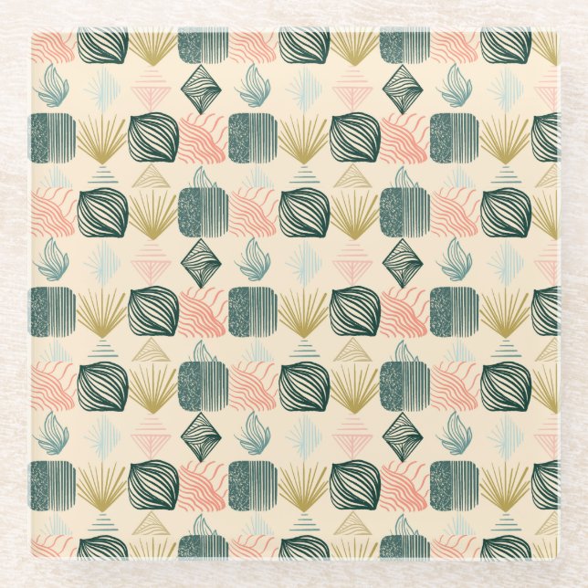 Posavasos De Vidrio Audaz trapo tribal caribeño: Crema de mantequilla  (Anverso)