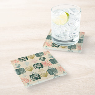 Posavasos De Vidrio Audaz trapo tribal caribeño: Crema de mantequilla 