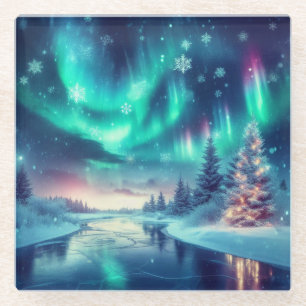 Posavasos De Vidrio aurora borealis/Navidades/invierno