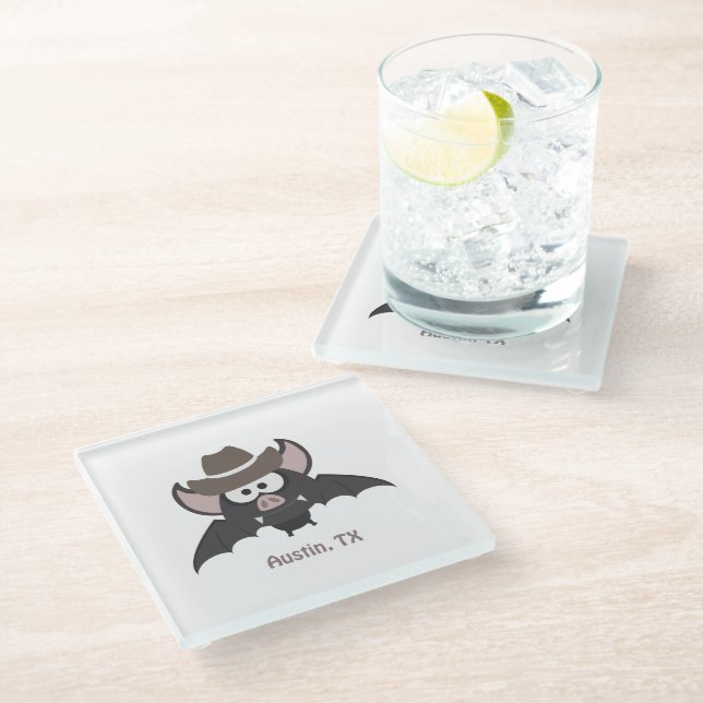 Posavasos De Vidrio Austin Texas Cute Personalizado Cowboy Bat (Angular)