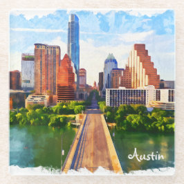 Posavasos De Vidrio Austin Texas Vintage Travel City Watercolor