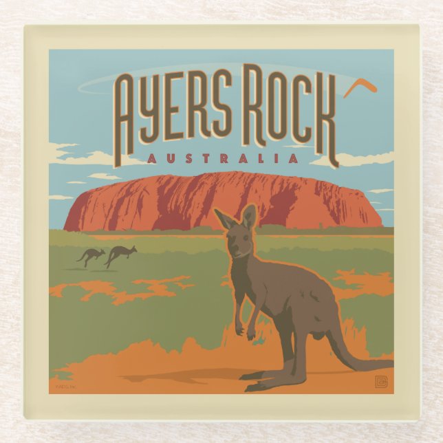 Posavasos De Vidrio Australia | Ayers Rock Kangaroos (Anverso)