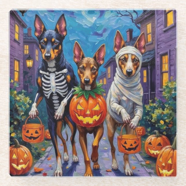 Posavasos De Vidrio Australian Kelpie Trick-or-Treating Halloween  (Anverso)