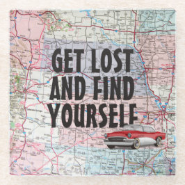 Posavasos De Vidrio Auto retro en hoja de ruta