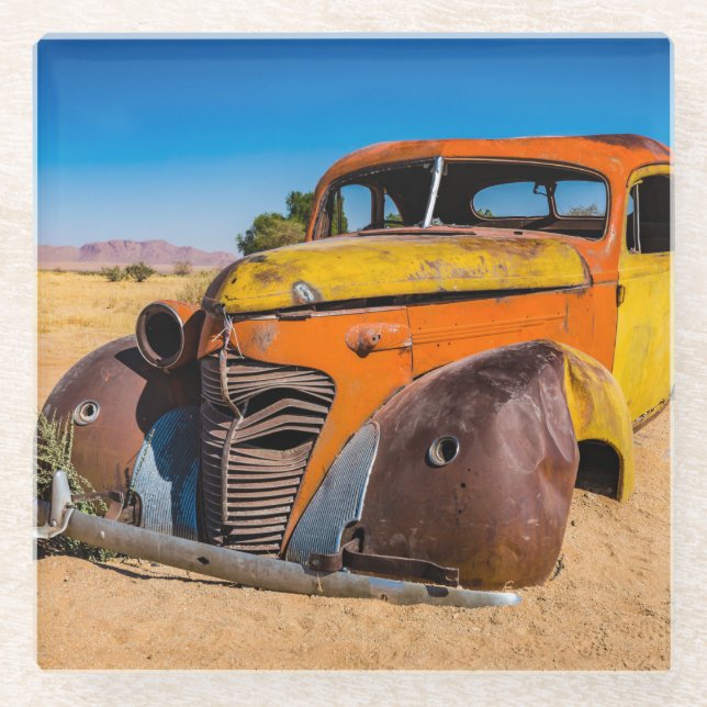 Posavasos De Vidrio Auto viejo y abandonado en Solitaire, Namibia (Anverso)