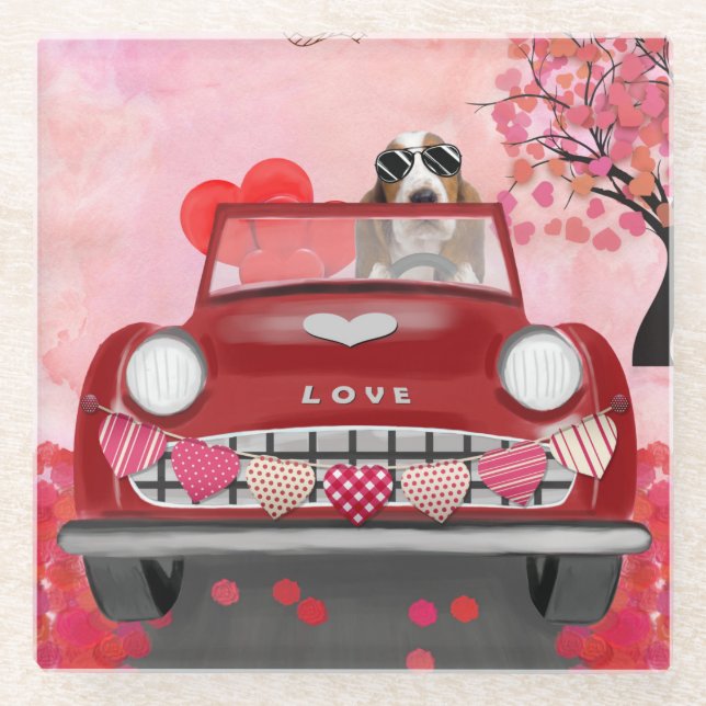 Posavasos De Vidrio Autobús con hongos basculantes con corazones de Sa (Anverso)