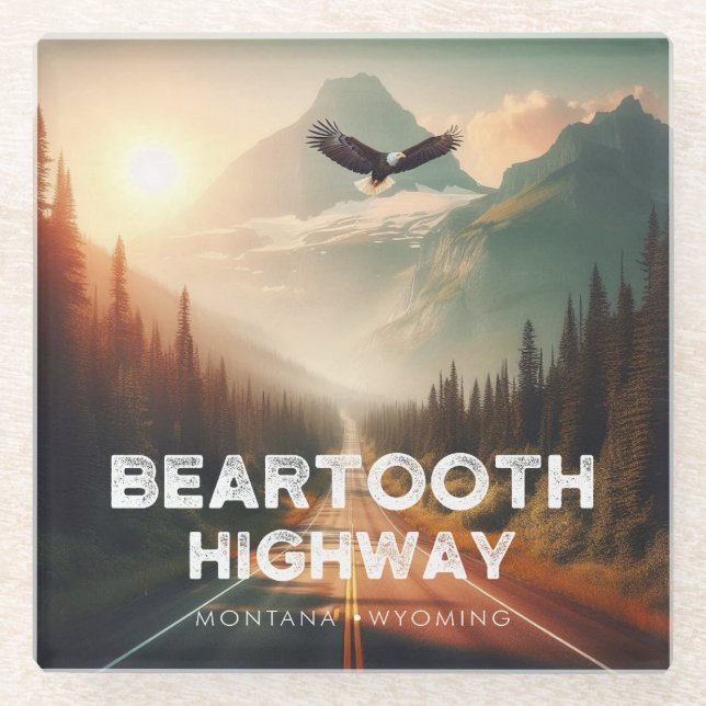 Posavasos De Vidrio Autopista Beartooth Montana Wyoming Eagle (Anverso)