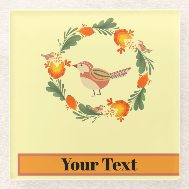 Posavasos De Vidrio Autumn Bird Folk Art (Anverso)