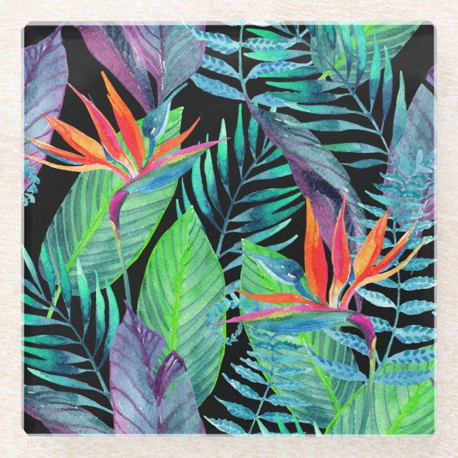 Posavasos De Vidrio Ave del paraíso 2 de la acuarela (Anverso)