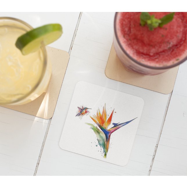 Posavasos De Vidrio Ave del paraíso y colibrí en acuarela (Subido por el creador)