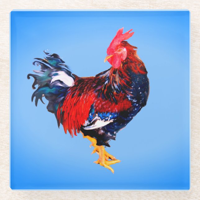 Posavasos De Vidrio ave gallinácea masculina (Anverso)