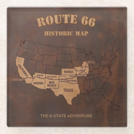Posavasos De Vidrio Aventura del Mapa Histórico de la Ruta 66 Vintage