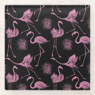 Posavasos De Vidrio Aves abstractas: patrón de moda monocromo