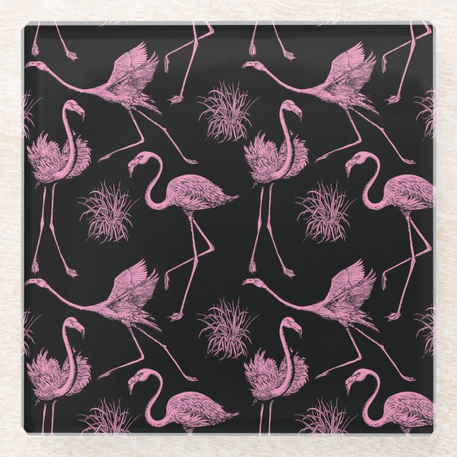 Posavasos De Vidrio Aves abstractas: patrón de moda monocromo (Anverso)