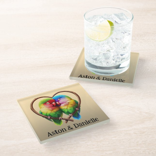 Posavasos De Vidrio Aves Amantes Amantes Cuidados en una masa en forma (Angular)