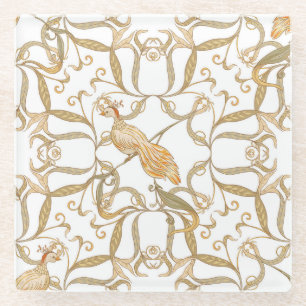 Posavasos De Vidrio Aves de flores de Art Nouveau