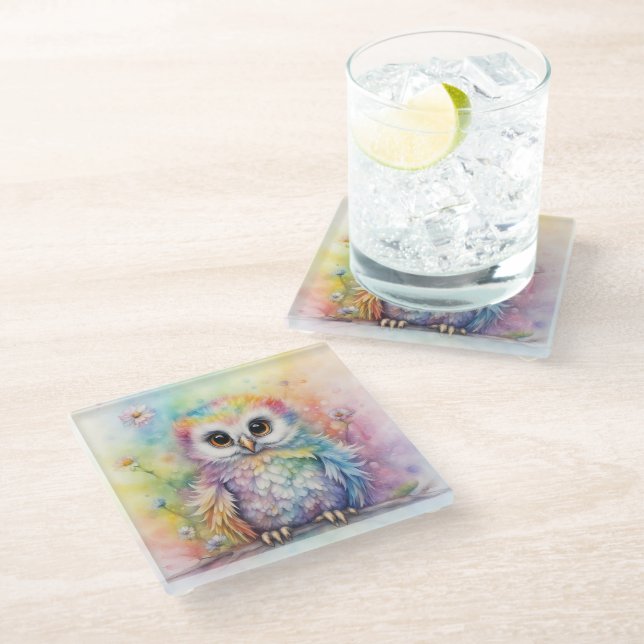Posavasos De Vidrio Aves del Arcoiris Lechuzas 2 (Angular)