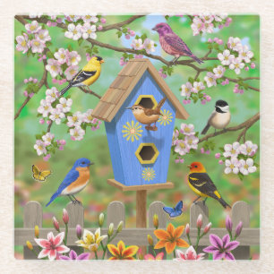 Posavasos De Vidrio Aves del Songbirds Lily Garden