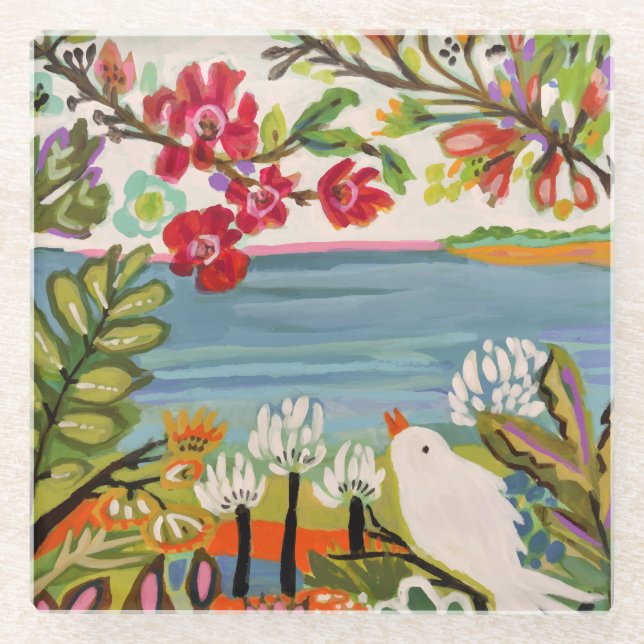 Posavasos De Vidrio Aves en el jardín (Anverso)