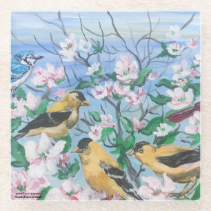 Posavasos De Vidrio Aves Nueva Colección Arte Original Pintado A Mano