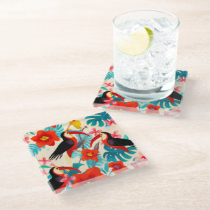 Posavasos De Vidrio Aves tropicales de vidrio