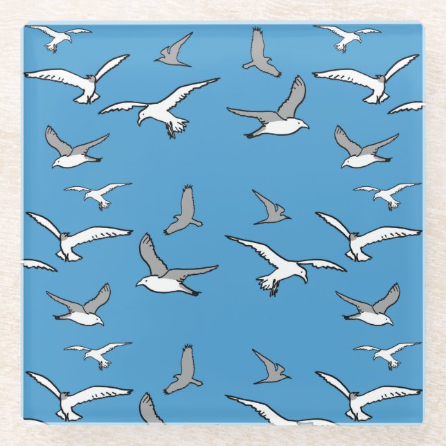 Posavasos De Vidrio Aves - una bandada de gaviotas (Anverso)