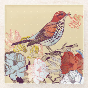 Posavasos De Vidrio Aves y flores