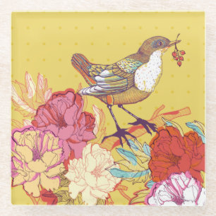 Posavasos De Vidrio Aves y flores