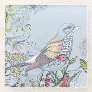 Posavasos De Vidrio Aves y flores