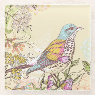 Posavasos De Vidrio Aves y flores