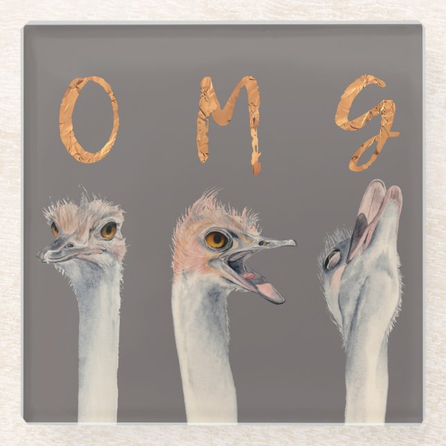 Posavasos De Vidrio Avestruces de OMG (Anverso)