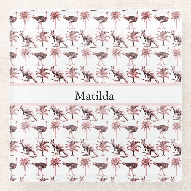 Posavasos De Vidrio avestruces y canguros, personalizable (Anverso)