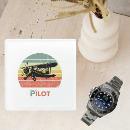Posavasos De Vidrio Avión piloto Retro Sunset Fun Avión Biplano