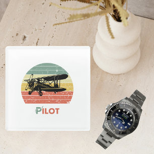 Posavasos De Vidrio Avión piloto Retro Sunset Fun Avión Biplano