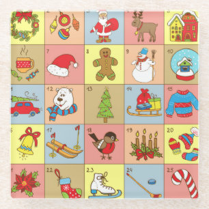 Posavasos De Vidrio Aviso de navidades: Colección de elementos Doodle