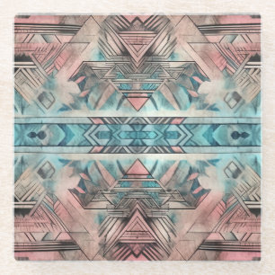 Posavasos De Vidrio Azteca Pastel Sudoeste Rosa Y Azul