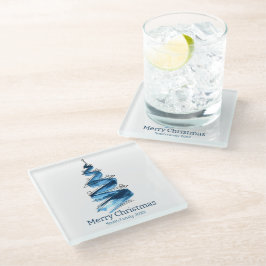 Posavasos De Vidrio Azul Árbol de Navidad