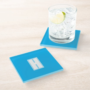 Posavasos De Vidrio azul brillante inicial blanco