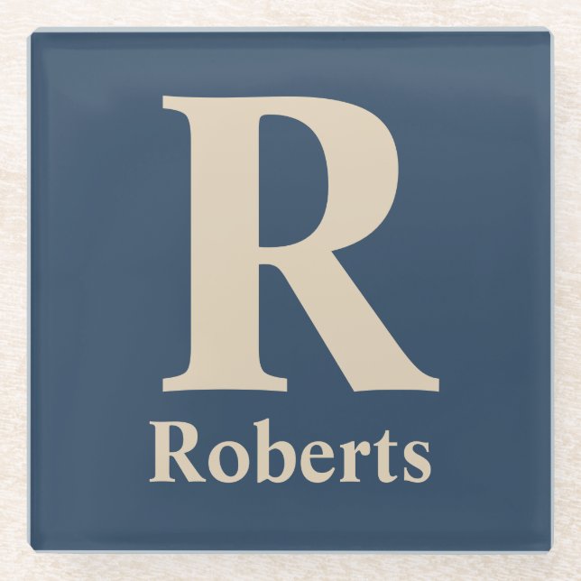 Posavasos De Vidrio Azul Clásico Y Vainilla Nombre/Primera/Familia (Anverso)