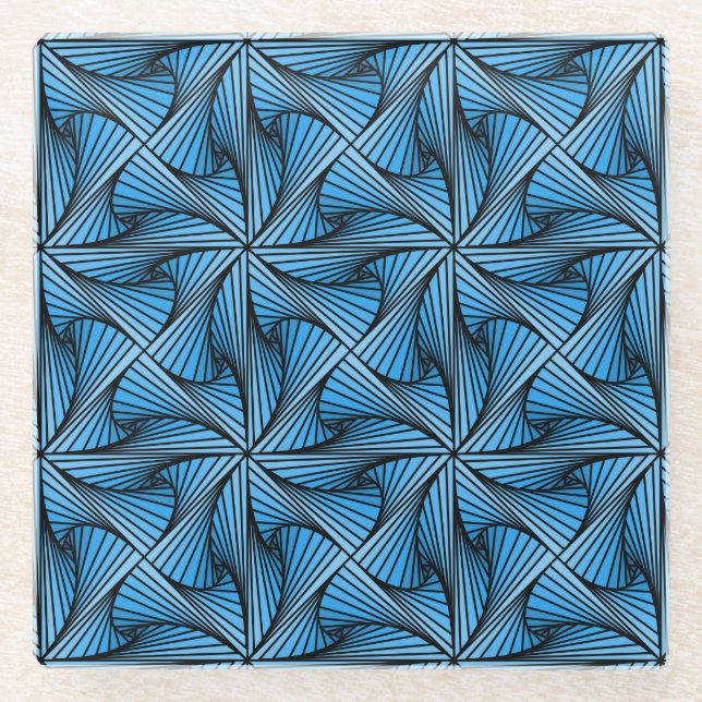 Posavasos De Vidrio Azul geométrico gráfico de giro espiral 3D (Anverso)