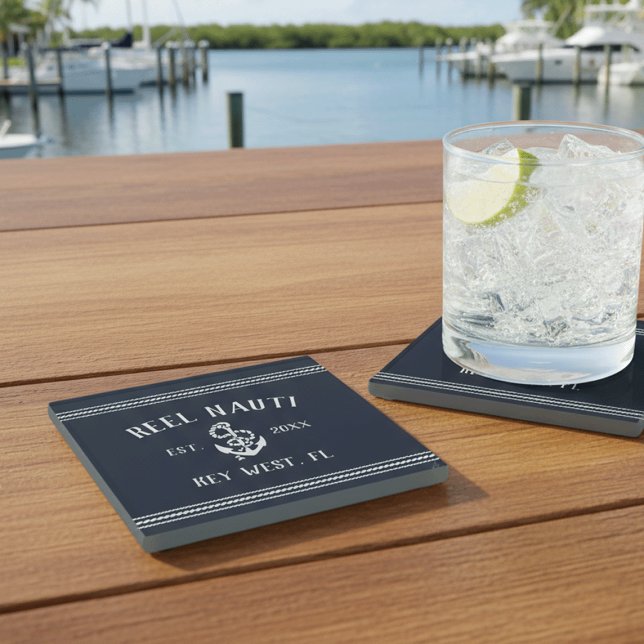 Posavasos De Vidrio Azul marino profundo | Nombre del barco del anclaj (Subido por el creador)