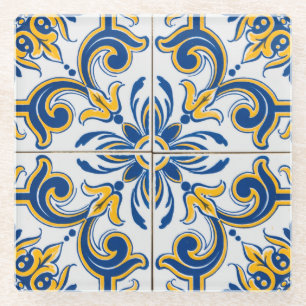 Posavasos De Vidrio Azul Mediterráneo & Oro